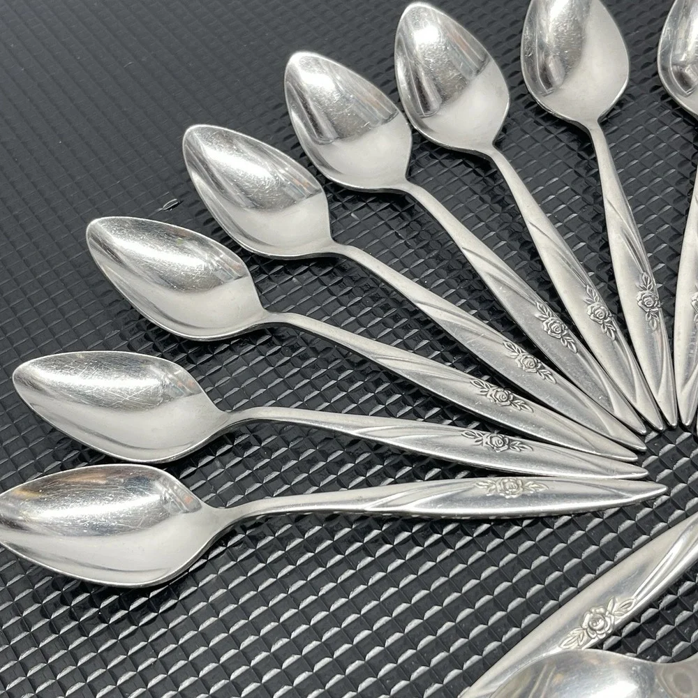 Vintage Emdeko Stainless Lasting Rose 10 Teaspoons & 3‎ Dinner Spoons Set Of 13